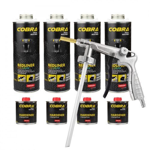 COBRA eXtreme Bedliner, vysoce odolný, ochranný nástřik (černý), sada 4 ks nástřiku (černého) + 4ks tužidla + stříkací pistole